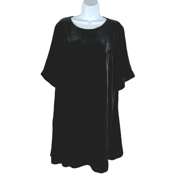 Eileen Fisher Velvet Tunic Dress Large Black Short Sleeve Roundneck NWT DR-1620 - Picture 1 of 12